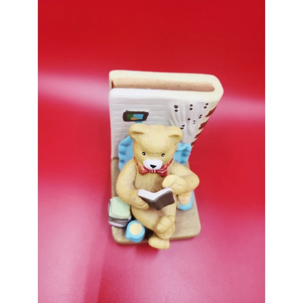 Teddy Bear Vintage Ceramic Bookends Boy Book‎ & Girl Music Shelf Decor Bear Set